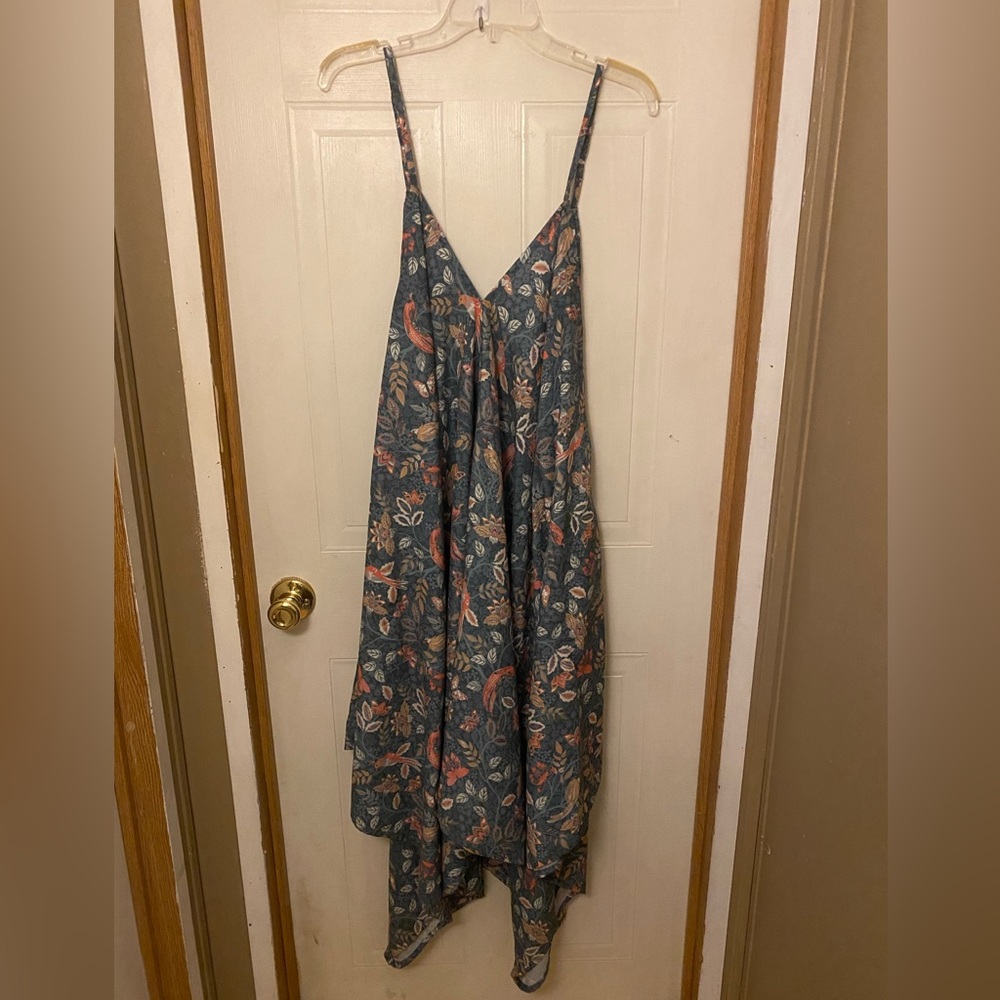 Cost Plus World Market Blue Floral Spaghetti-Strap Jumpsuit
